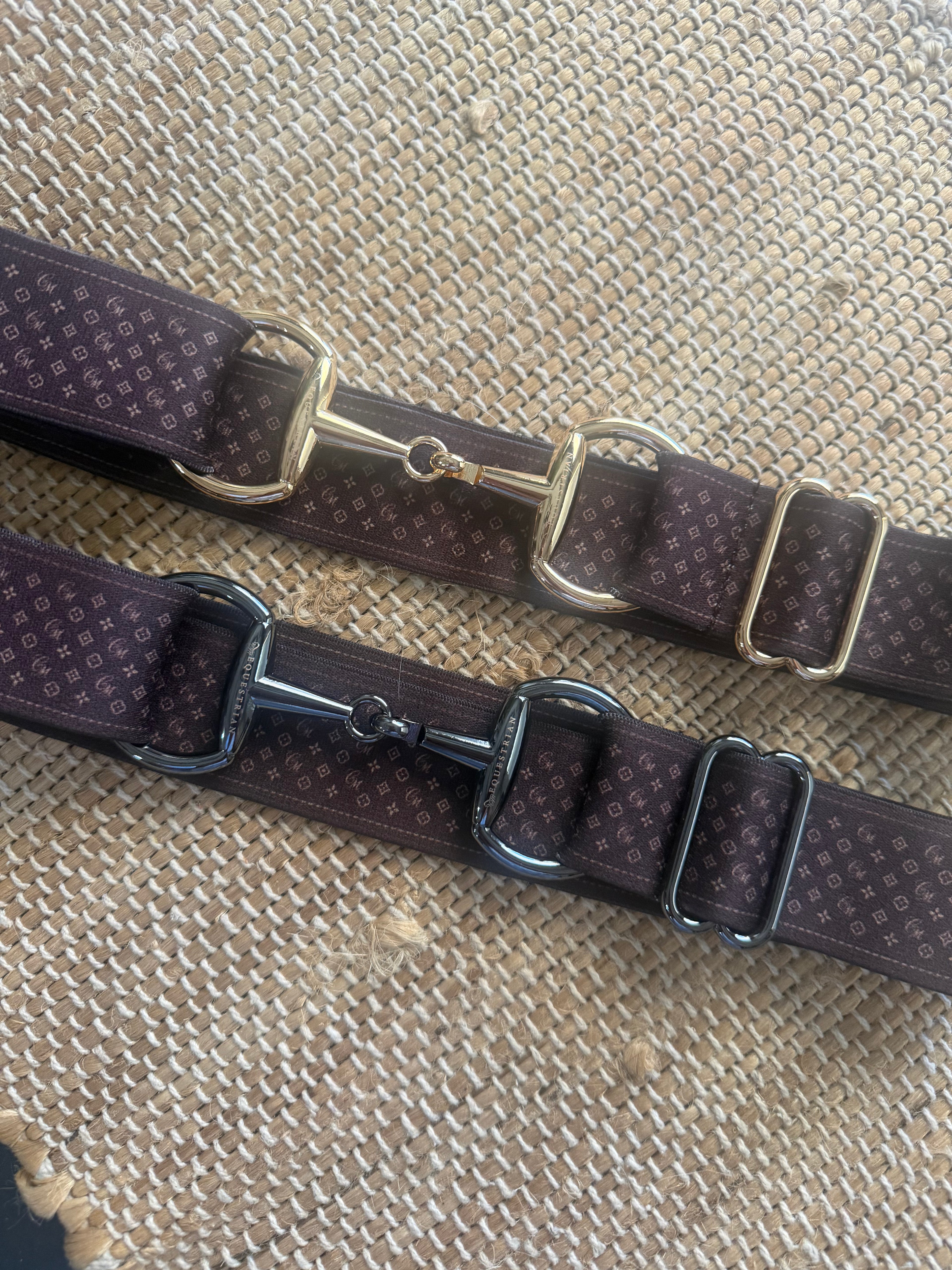 1.5” Gun Metal snaffle bit Cm logo tan and cream one size fits most