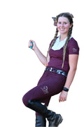 Burgundy Equestrian two tone short sleeve show shirt with logo on sleeve