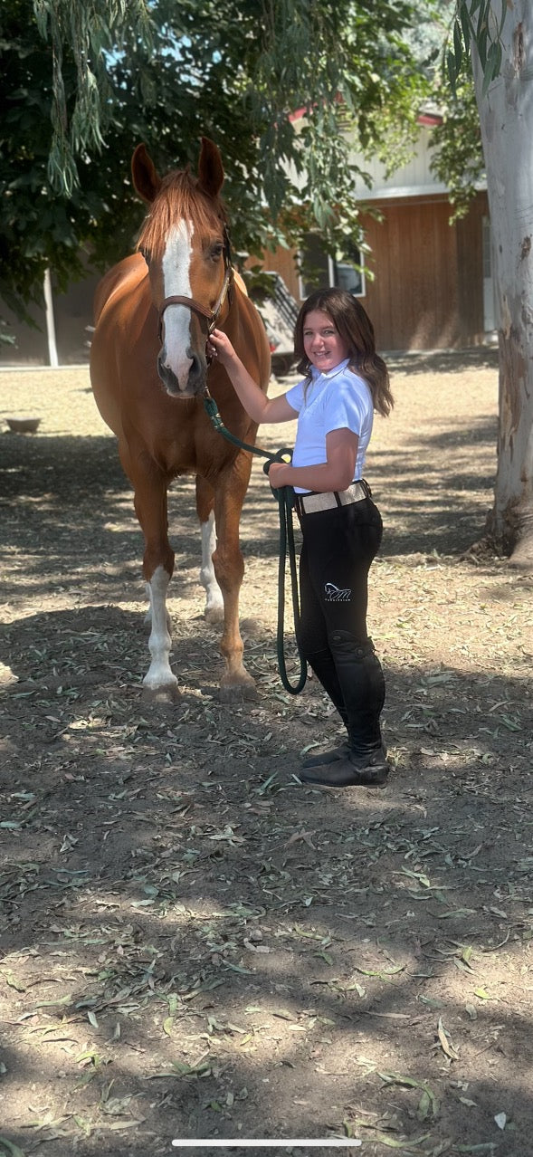 Equestrian, short sleeve solid color zip up shirt CM Equestrian logo