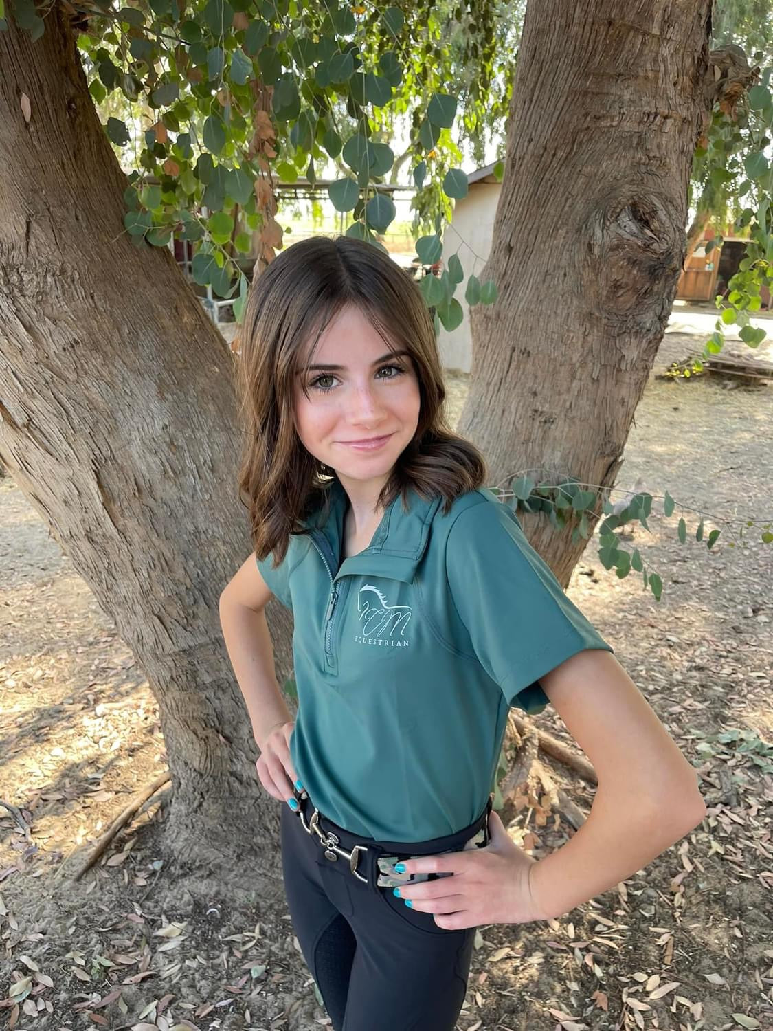 Equestrian, short sleeve solid color zip up shirt CM Equestrian logo