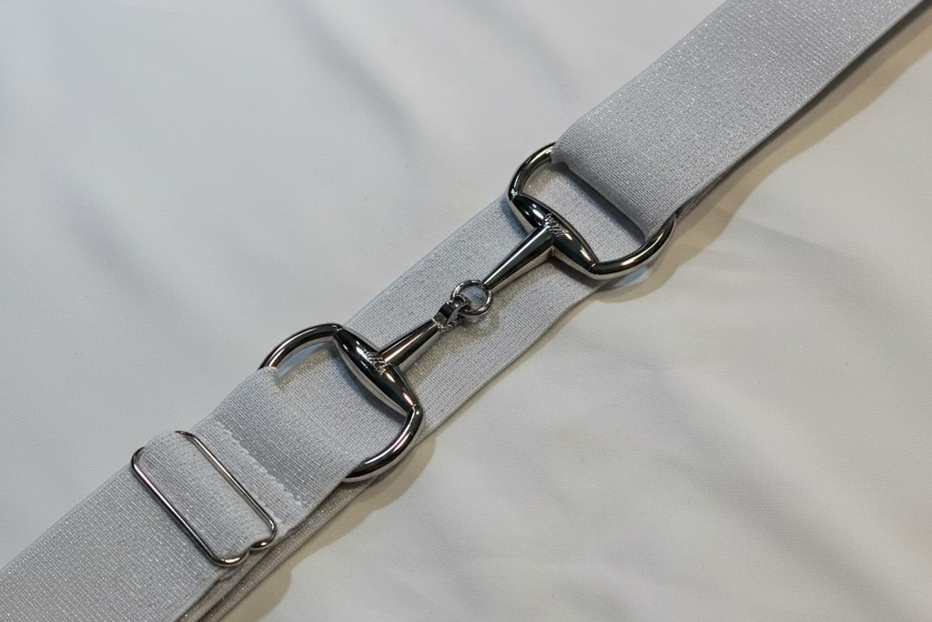 White Silver Snaffle. bit 1.5” belt buckle one size fits all