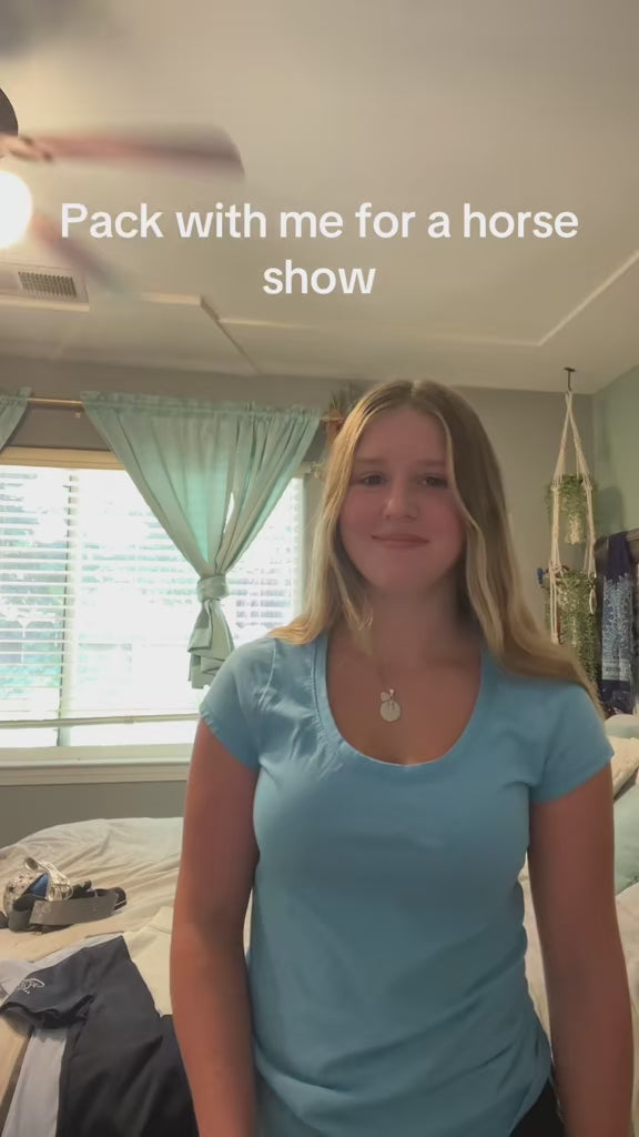 Baby Blue and white two tone Equestrian long sleeve hunter show shirt logo on sleeve