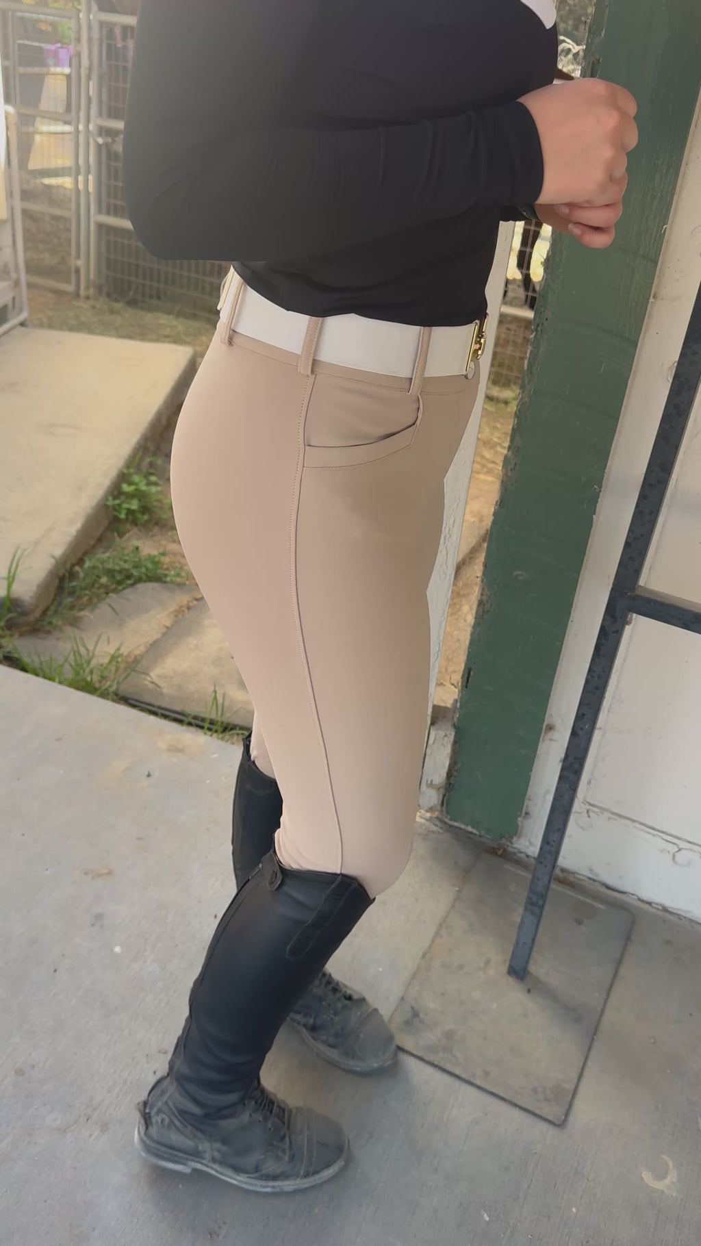 Cm Tan Knee Equestrian Button Breeches with CM logo