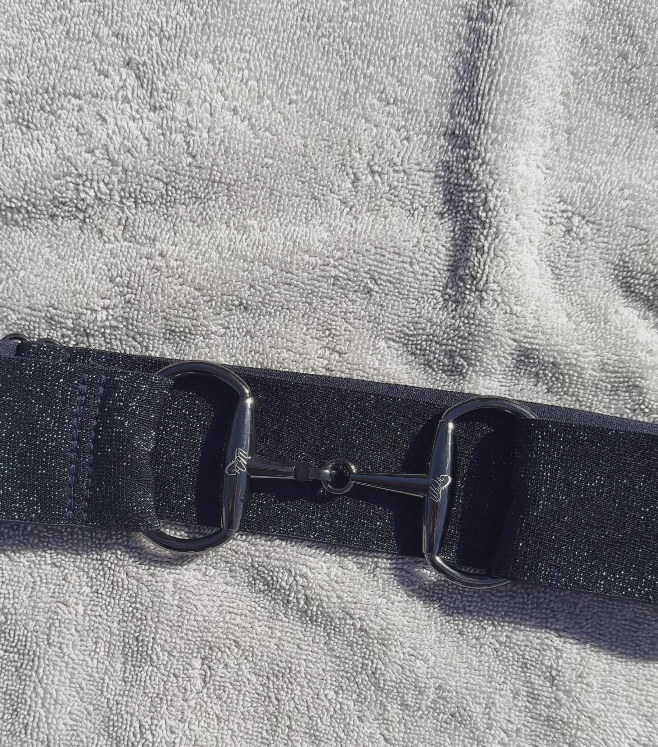 Sparkle blue 2” equestrian black gun metal Snaffle bit belt buckle