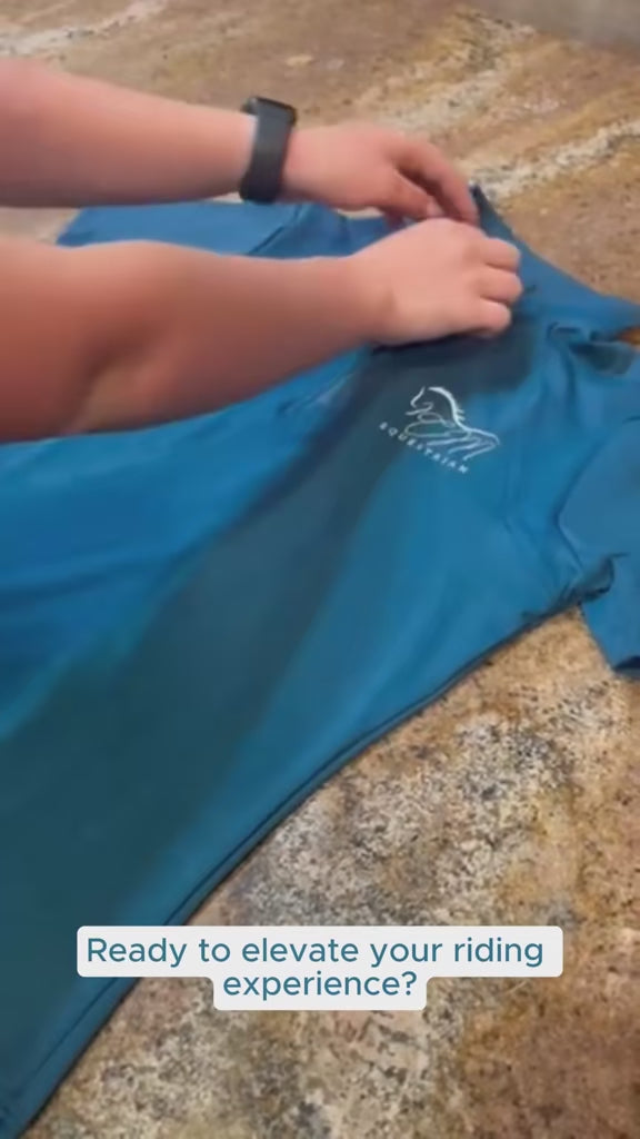 Equestrian, short sleeve solid color zip up shirt CM Equestrian logo