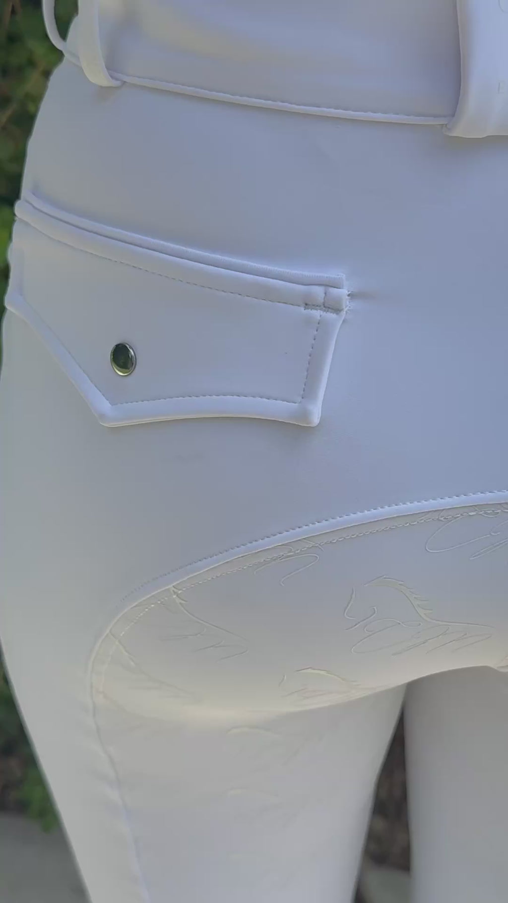 White Cm Equestrian Button Breeches CM logo on full bottomed