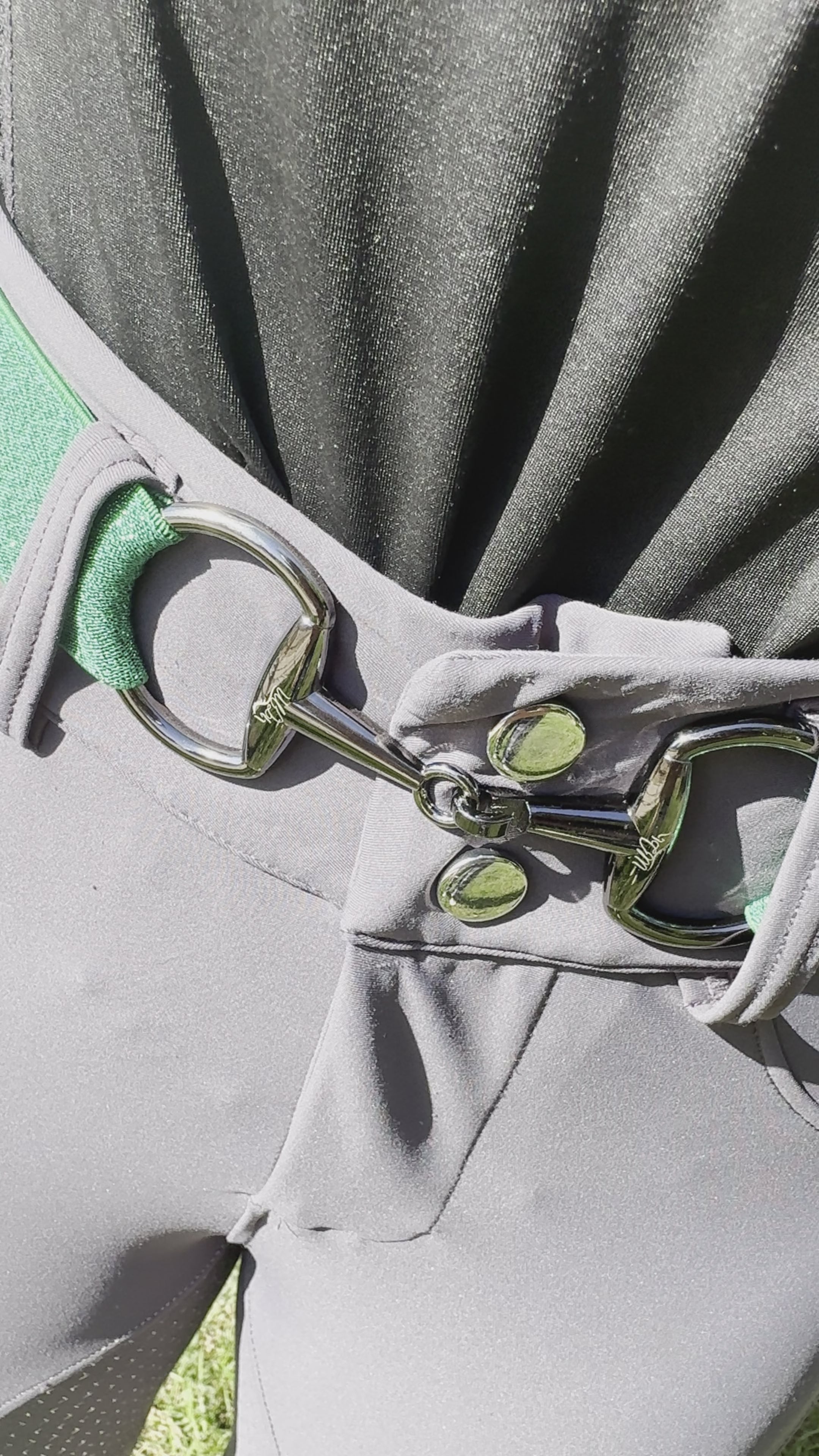 Christmas Green 1.5 equestrian black gun metal Snaffel bit belt buckle