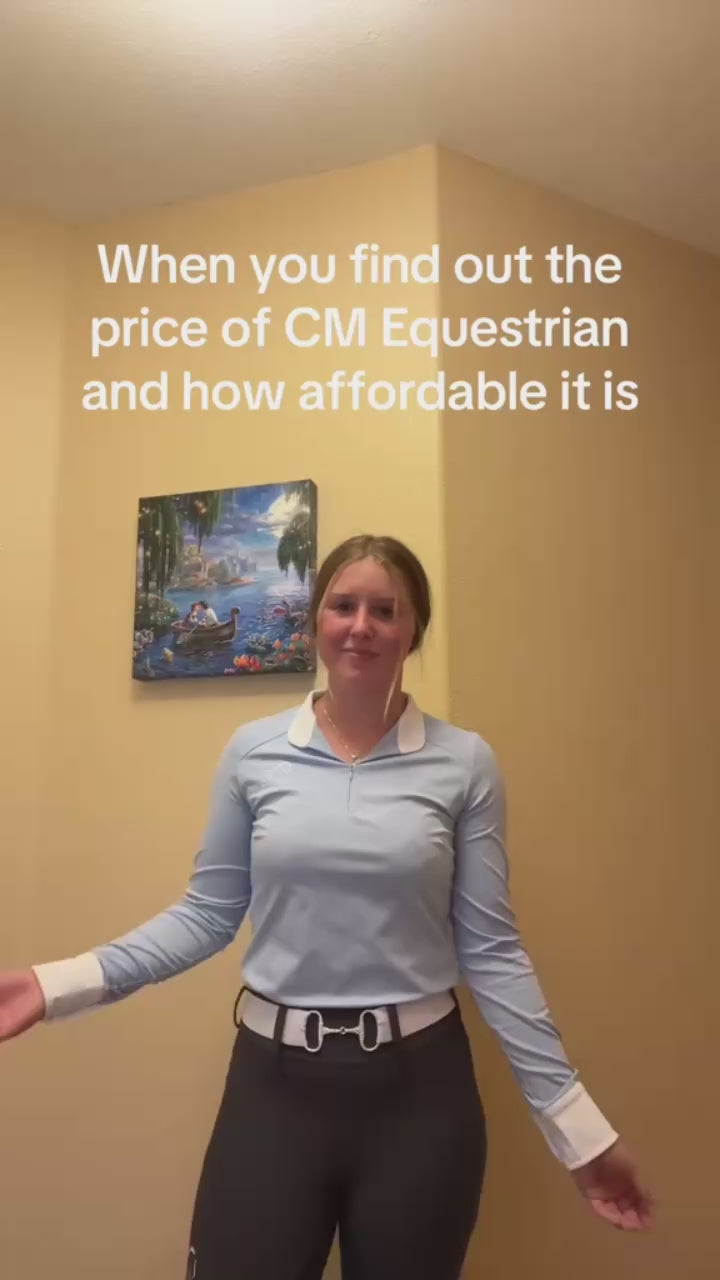 Navy Equestrian Fancy cuff two tone long sleeve navy and white shirt