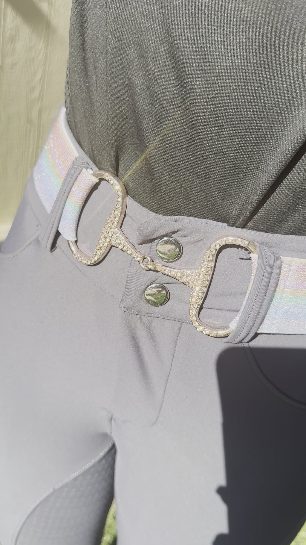 2” Rainbow Snaffle bit belt with CZ crystal rhinestones in Rose Gold